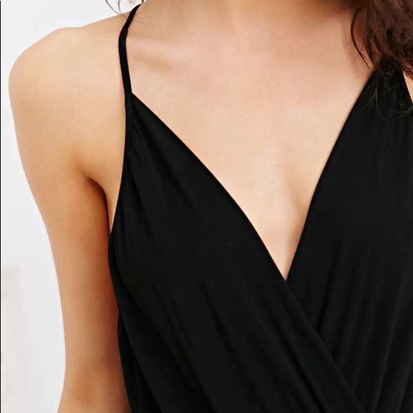 Deep V plunging black bodysuit leotard open back - Picture 4 of 8